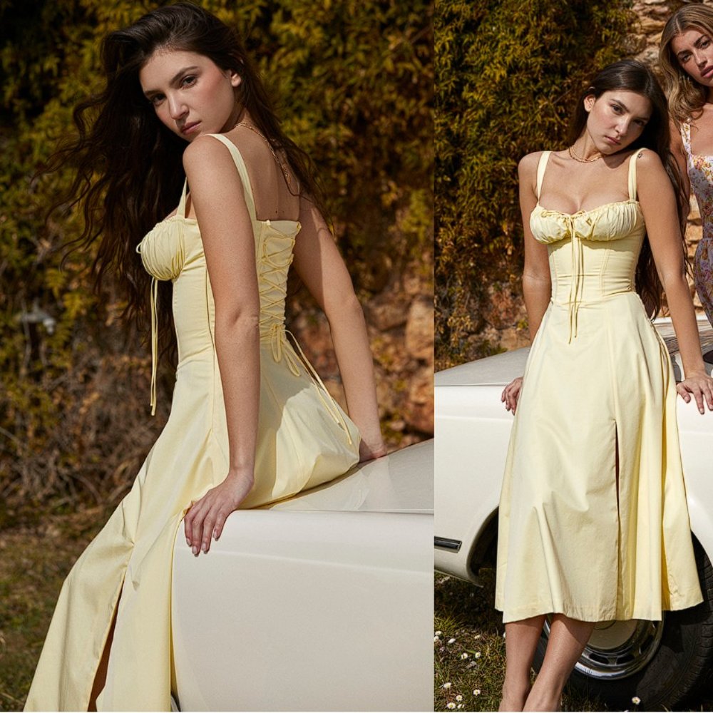 HOUSE OF CB 'Carmen' Buttercup Bustier Sundress NWOT